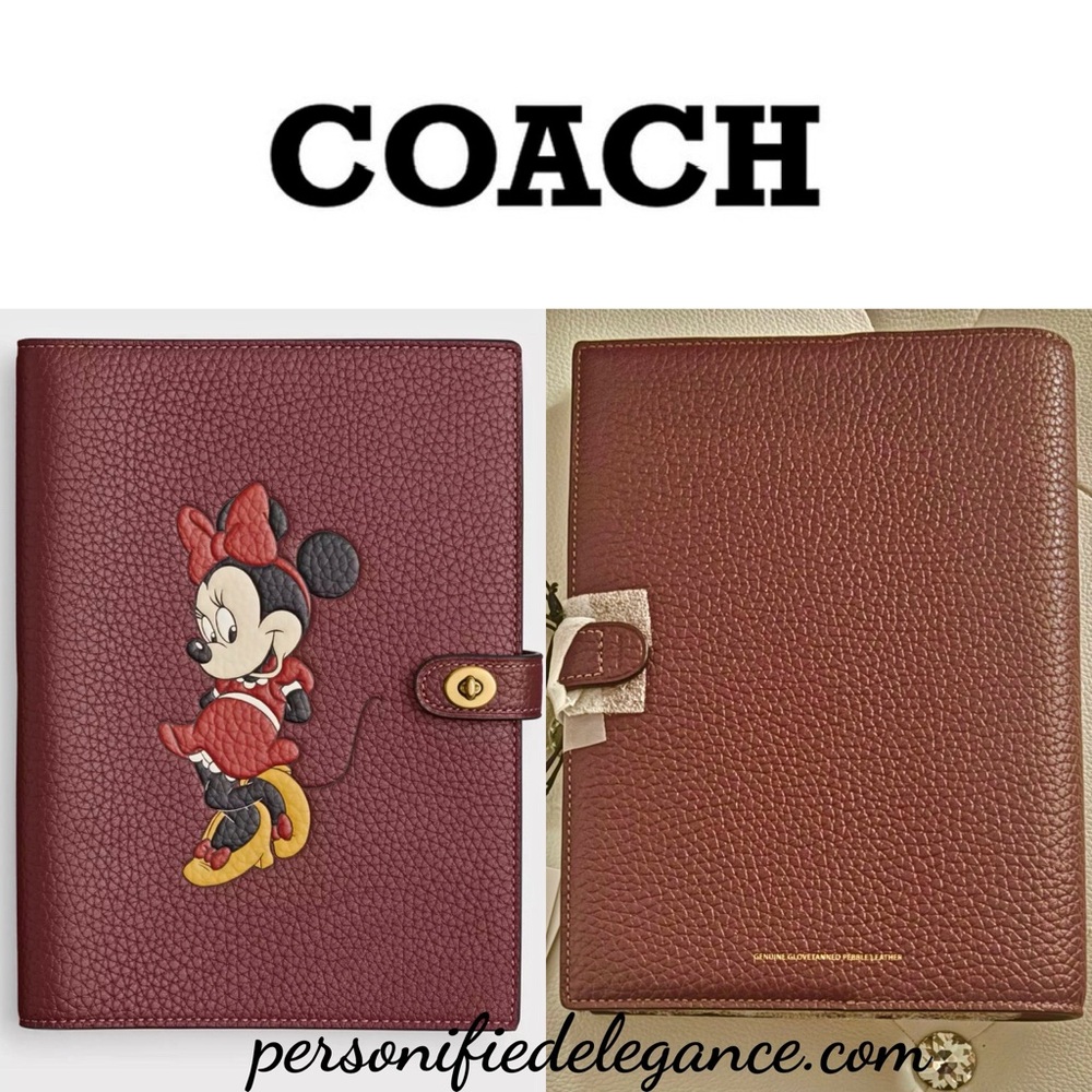 NEW Coach x Disney Minnie Mouse Wine Multi Regenerative Leather Notebook Journal